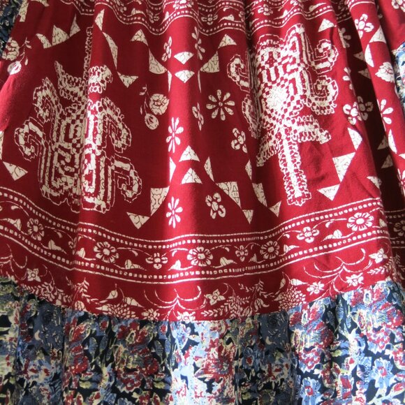 Flying Tomatoe Bell Sleeves Rayon Cotton Blend Red Blue Bohemian Dress Size L - Picture 6 of 9